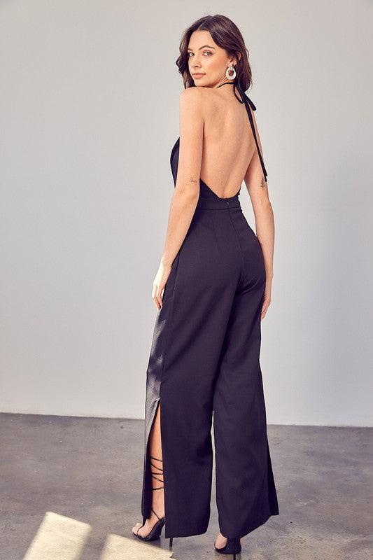 Deep V-Neck Wide Leg Jumpsuit - Leur Beau Monde Boutique