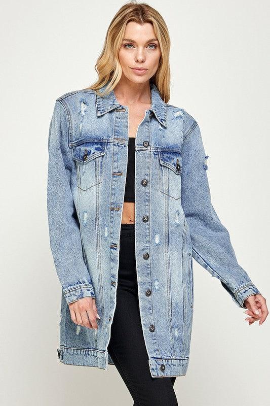 DENIM 3/4 QUARTER JACKETS DISTRESSED WASHED - Leur Beau Monde Boutique