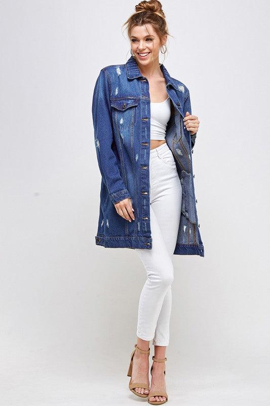 DENIM 3/4 QUARTER JACKETS DISTRESSED WASHED - Leur Beau Monde Boutique