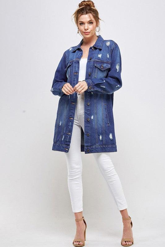 DENIM 3/4 QUARTER JACKETS DISTRESSED WASHED - Leur Beau Monde Boutique