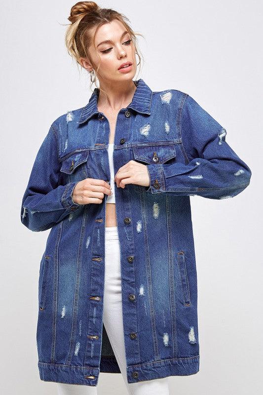 DENIM 3/4 QUARTER JACKETS DISTRESSED WASHED - Leur Beau Monde Boutique