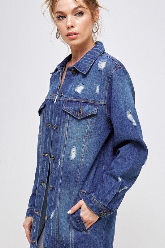 DENIM 3/4 QUARTER JACKETS DISTRESSED WASHED - Leur Beau Monde Boutique