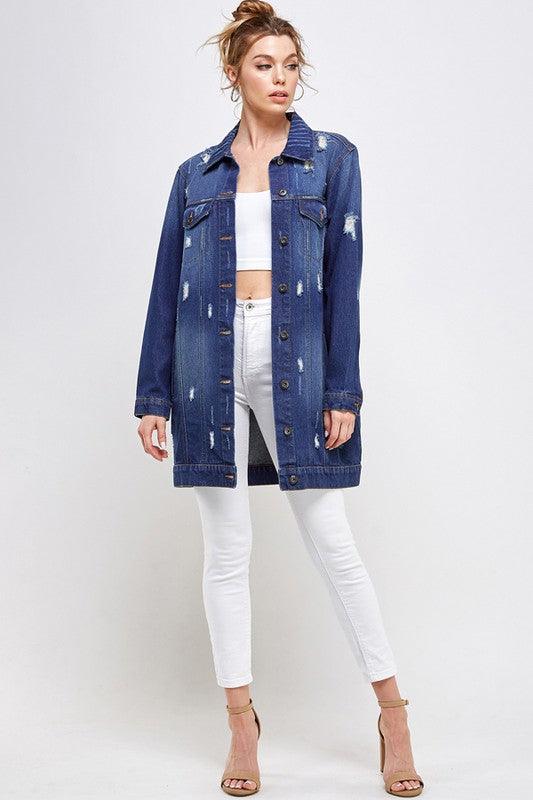 DENIM 3/4 QUARTER JACKETS DISTRESSED WASHED - Leur Beau Monde Boutique