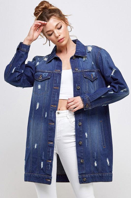 DENIM 3/4 QUARTER JACKETS DISTRESSED WASHED - Leur Beau Monde Boutique