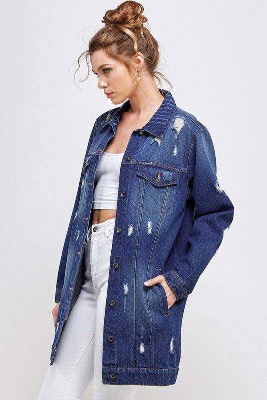 DENIM 3/4 QUARTER JACKETS DISTRESSED WASHED - Leur Beau Monde Boutique