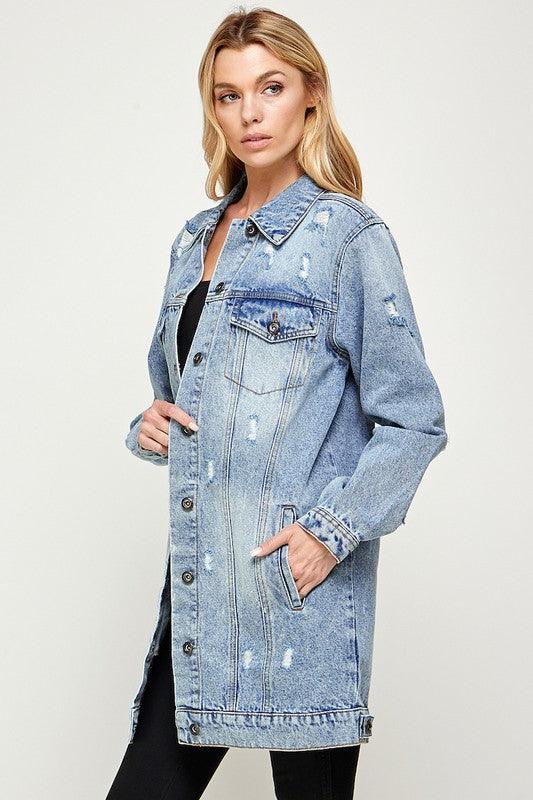 DENIM 3/4 QUARTER JACKETS DISTRESSED WASHED - Leur Beau Monde Boutique