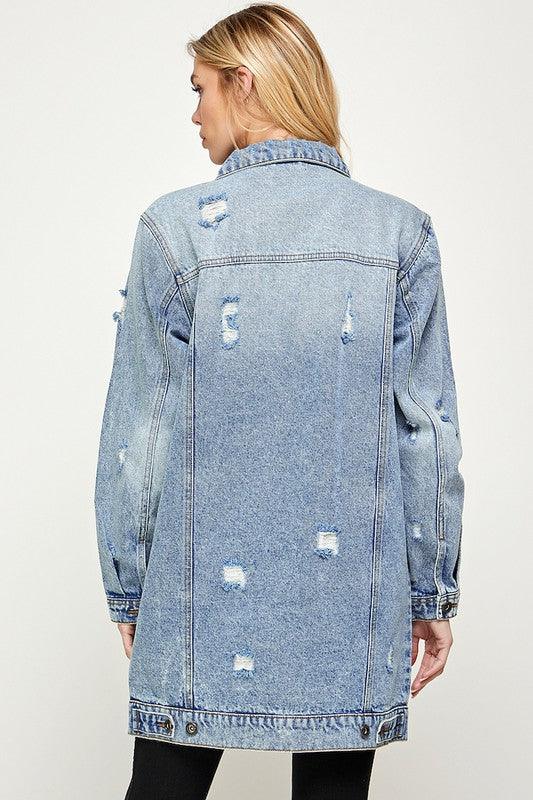 DENIM 3/4 QUARTER JACKETS DISTRESSED WASHED - Leur Beau Monde Boutique