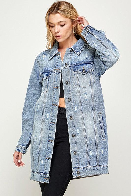 DENIM 3/4 QUARTER JACKETS DISTRESSED WASHED - Leur Beau Monde Boutique