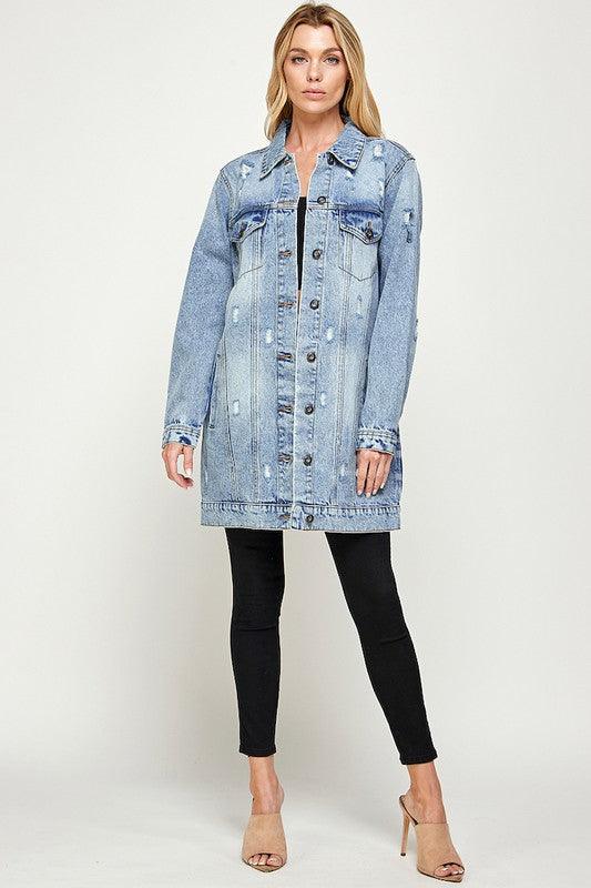 DENIM 3/4 QUARTER JACKETS DISTRESSED WASHED - Leur Beau Monde Boutique