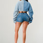 Denim Patched X-Contrast Top - Leur Beau Monde Boutique