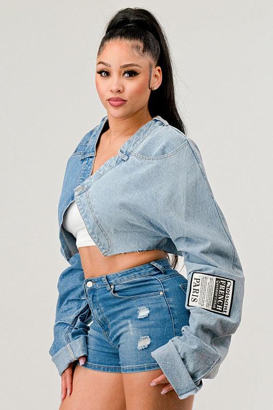 Denim Patched X-Contrast Top - Leur Beau Monde Boutique