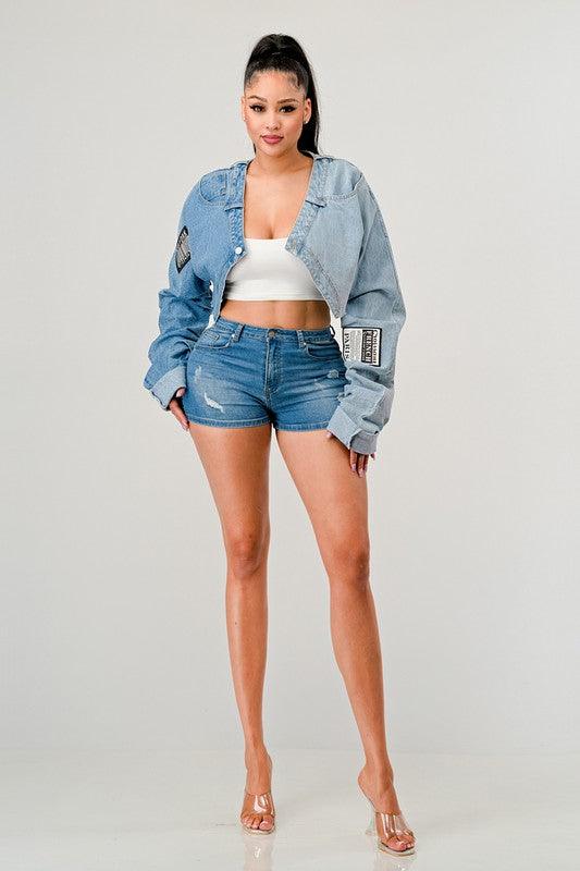 Denim Patched X-Contrast Top - Leur Beau Monde Boutique