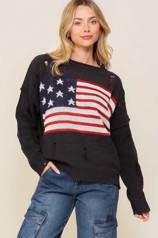 Distressed USA Logo Sweater - Leur Beau Monde Boutique