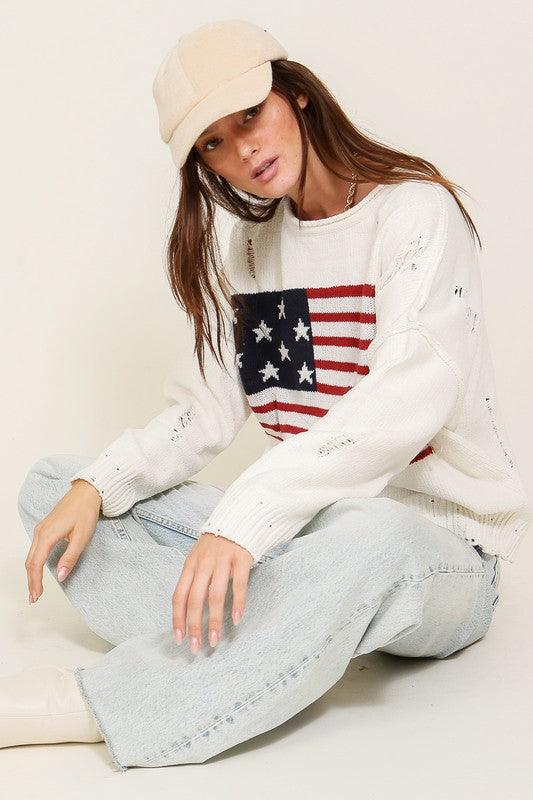 Distressed USA Logo Sweater - Leur Beau Monde Boutique