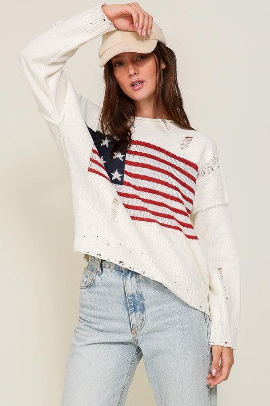 Distressed USA Logo Sweater - Leur Beau Monde Boutique