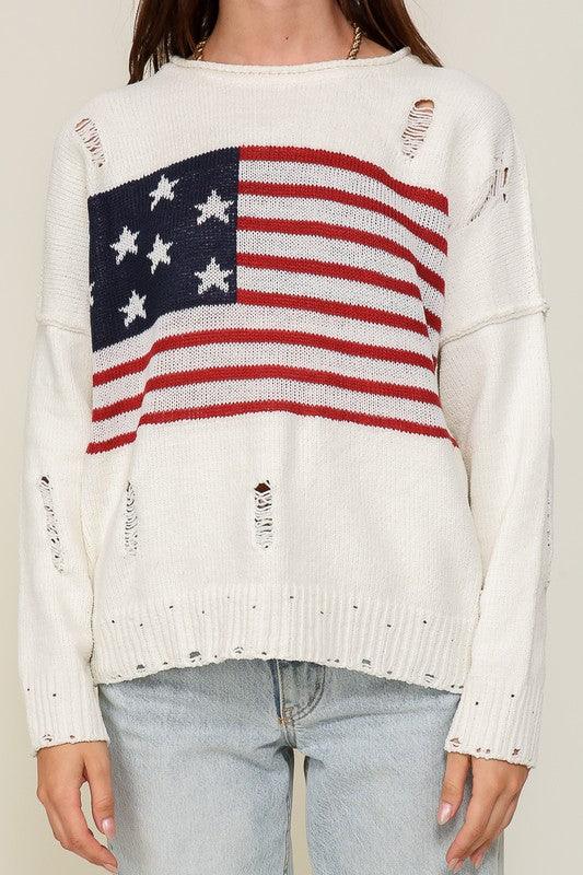 Distressed USA Logo Sweater - Leur Beau Monde Boutique