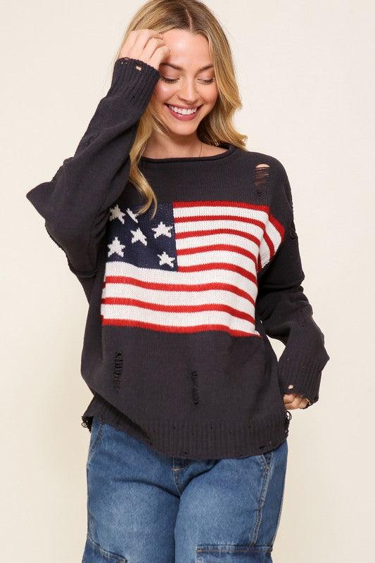 Distressed USA Logo Sweater - Leur Beau Monde Boutique