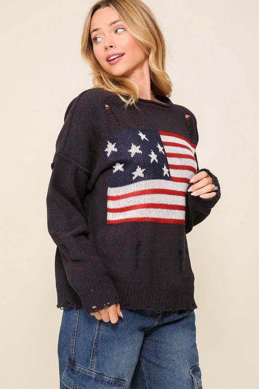 Distressed USA Logo Sweater - Leur Beau Monde Boutique