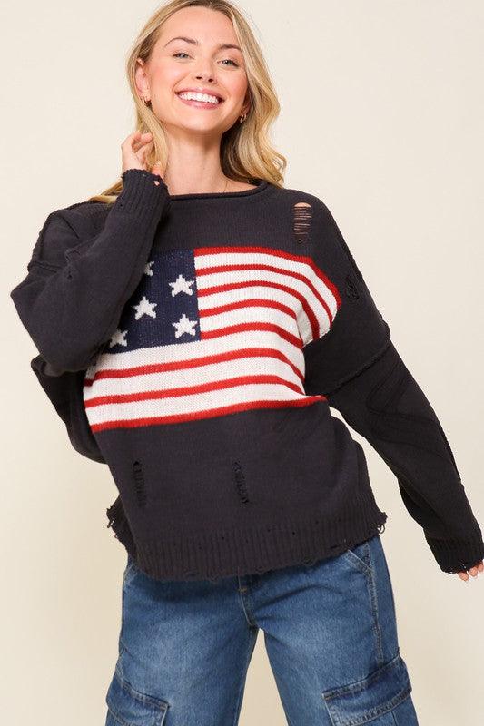 Distressed USA Logo Sweater - Leur Beau Monde Boutique