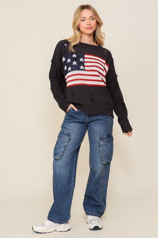 Distressed USA Logo Sweater - Leur Beau Monde Boutique