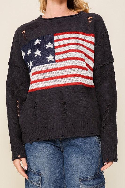 Distressed USA Logo Sweater - Leur Beau Monde Boutique