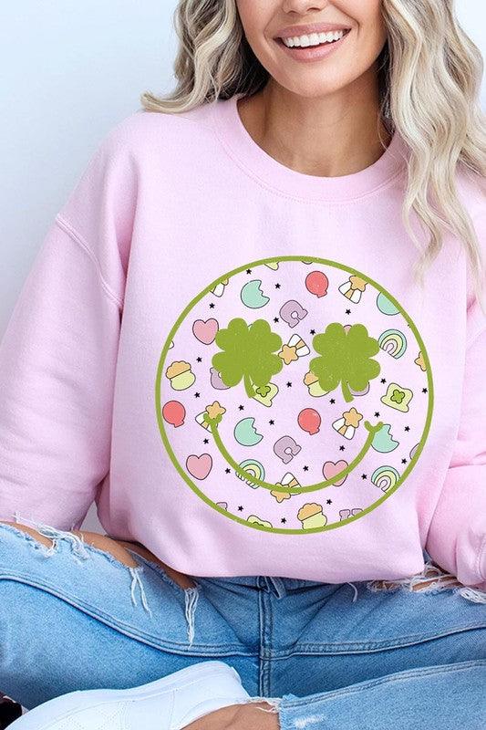 Face St Patricks Day Graphic Fleece Sweatshirts - Leur Beau Monde Boutique