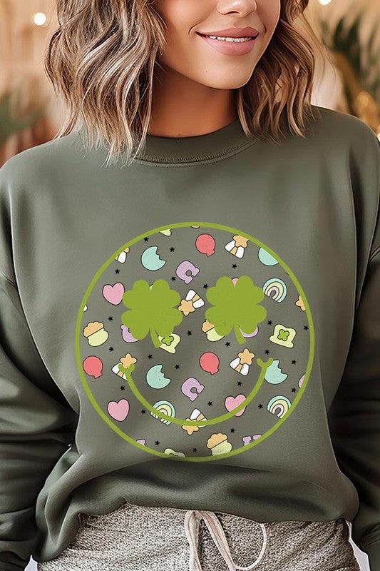 Face St Patricks Day Graphic Fleece Sweatshirts - Leur Beau Monde Boutique