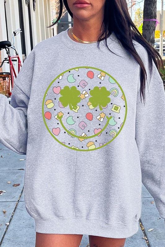 Face St Patricks Day Graphic Fleece Sweatshirts - Leur Beau Monde Boutique