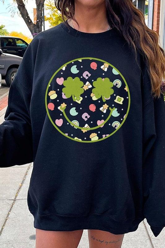 Face St Patricks Day Graphic Fleece Sweatshirts - Leur Beau Monde Boutique