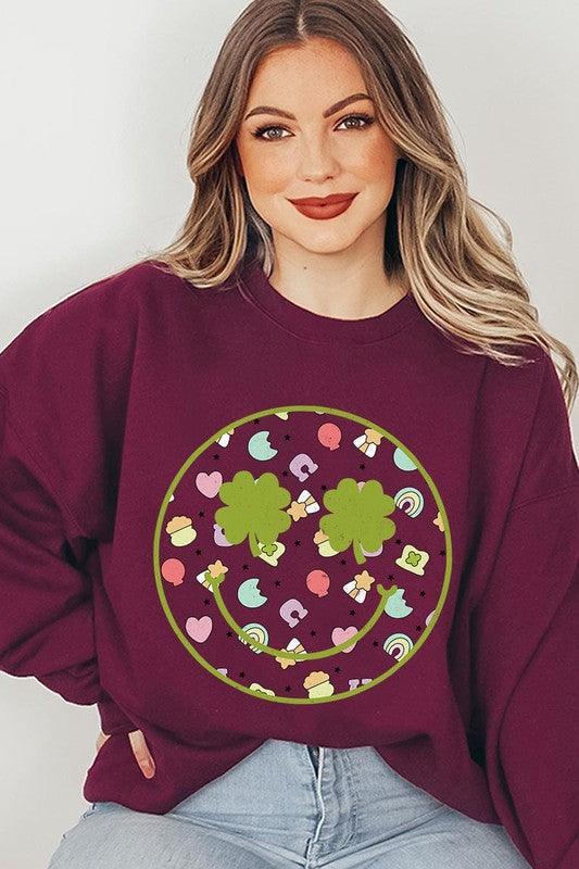 Face St Patricks Day Graphic Fleece Sweatshirts - Leur Beau Monde Boutique