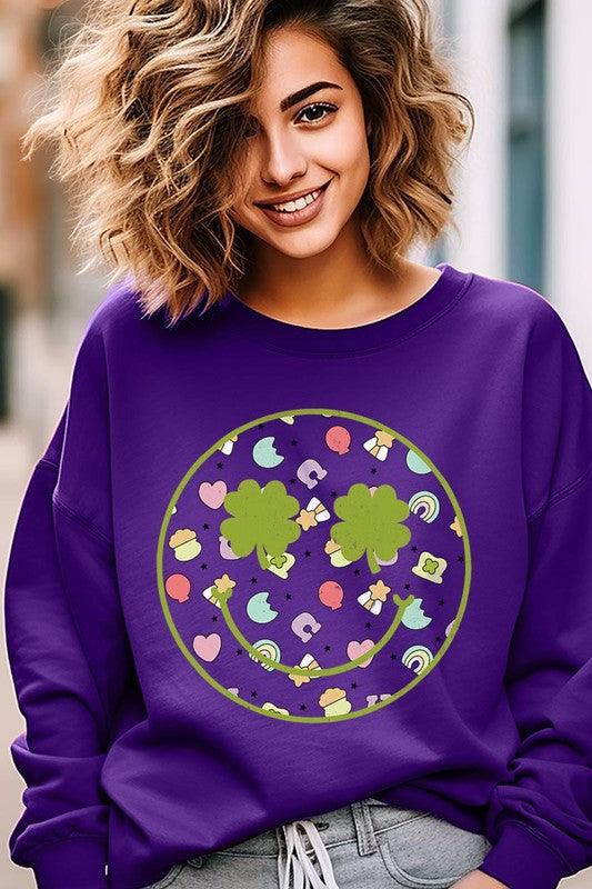 Face St Patricks Day Graphic Fleece Sweatshirts - Leur Beau Monde Boutique