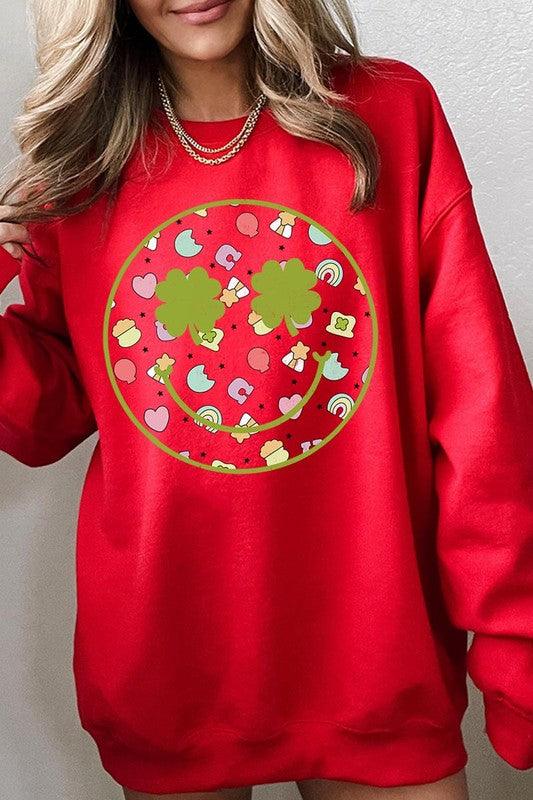 Face St Patricks Day Graphic Fleece Sweatshirts - Leur Beau Monde Boutique