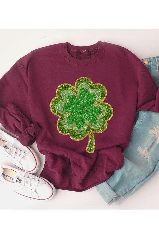 Four Leaf Clovers Graphic Fleece Sweatshirts. - Leur Beau Monde Boutique