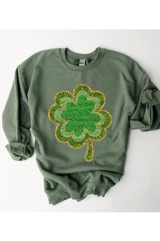 Four Leaf Clovers Graphic Fleece Sweatshirts. - Leur Beau Monde Boutique