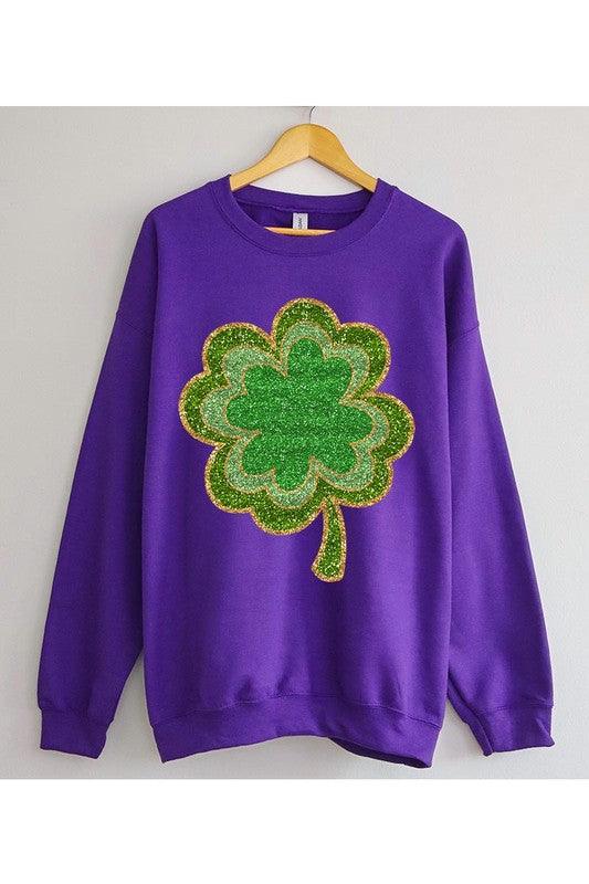 Four Leaf Clovers Graphic Fleece Sweatshirts. - Leur Beau Monde Boutique