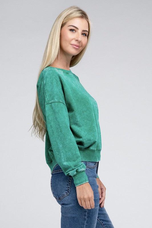 French Terry Acid Wash Boat Neck Pullover - Leur Beau Monde Boutique