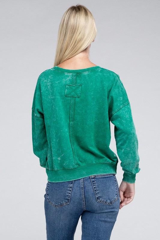 French Terry Acid Wash Boat Neck Pullover - Leur Beau Monde Boutique