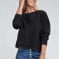 French Terry Acid Wash Boat Neck Pullover - Leur Beau Monde Boutique