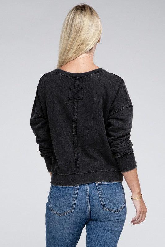 French Terry Acid Wash Boat Neck Pullover - Leur Beau Monde Boutique