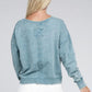 French Terry Acid Wash Boat Neck Pullover - Leur Beau Monde Boutique