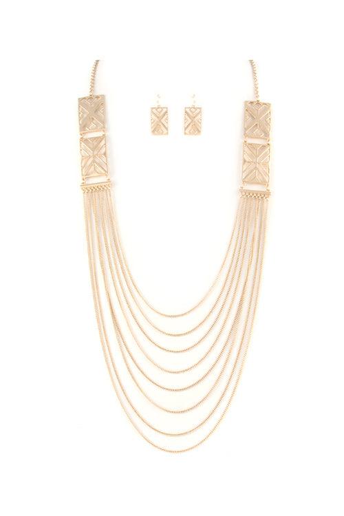 GOLD TRIBAL LAYERED SIMPLE NECKLACE EARRING SET - Leur Beau Monde Boutique