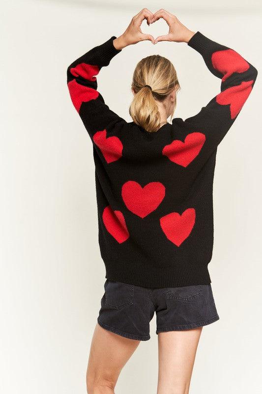 HEART PRINT OVERSIZED SWEATER DH5960D - Leur Beau Monde Boutique