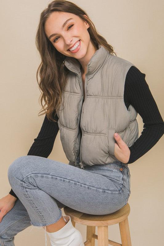 High Neck Puffer Vest - Leur Beau Monde Boutique