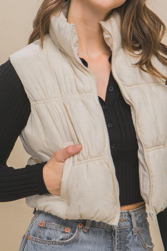 High Neck Puffer Vest - Leur Beau Monde Boutique