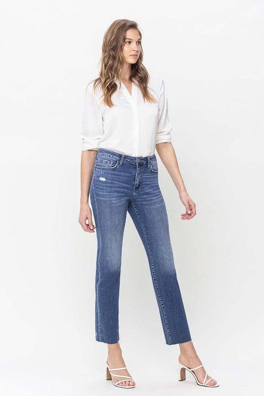 High Rise Straight Jean With Raw Hem - Leur Beau Monde Boutique