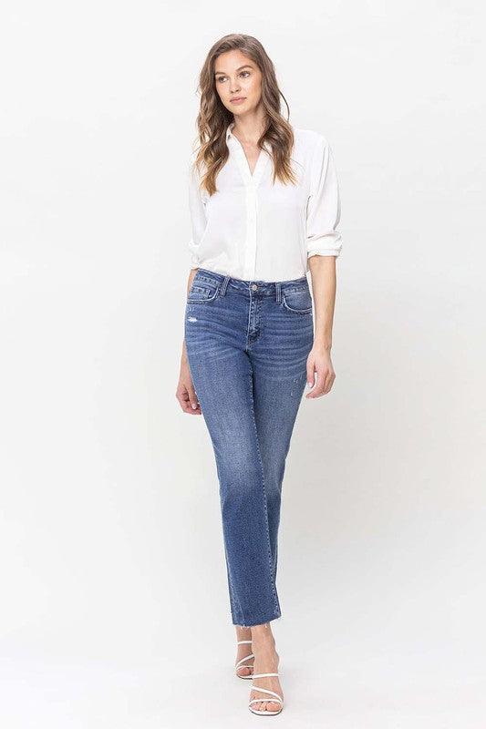 High Rise Straight Jean With Raw Hem - Leur Beau Monde Boutique