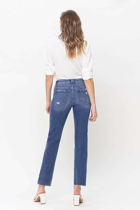 High Rise Straight Jean With Raw Hem - Leur Beau Monde Boutique