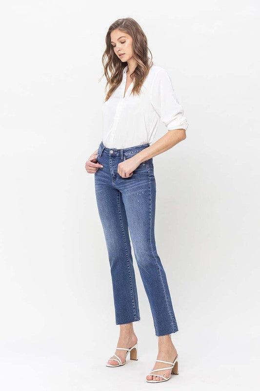 High Rise Straight Jean With Raw Hem - Leur Beau Monde Boutique