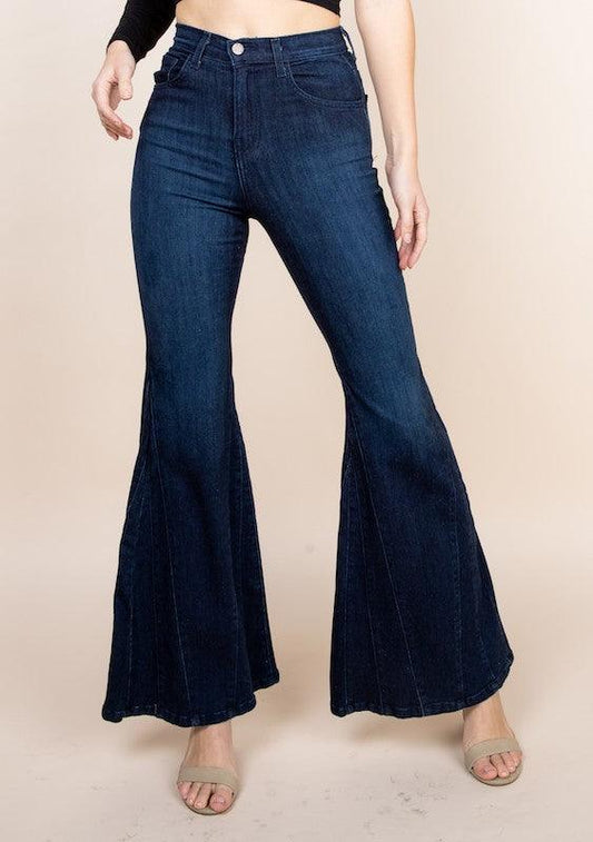 High Waisted Wide Mermaid Flare Denim Jeans - Leur Beau Monde Boutique