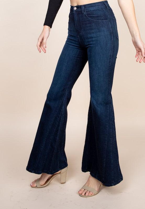 High Waisted Wide Mermaid Flare Denim Jeans - Leur Beau Monde Boutique